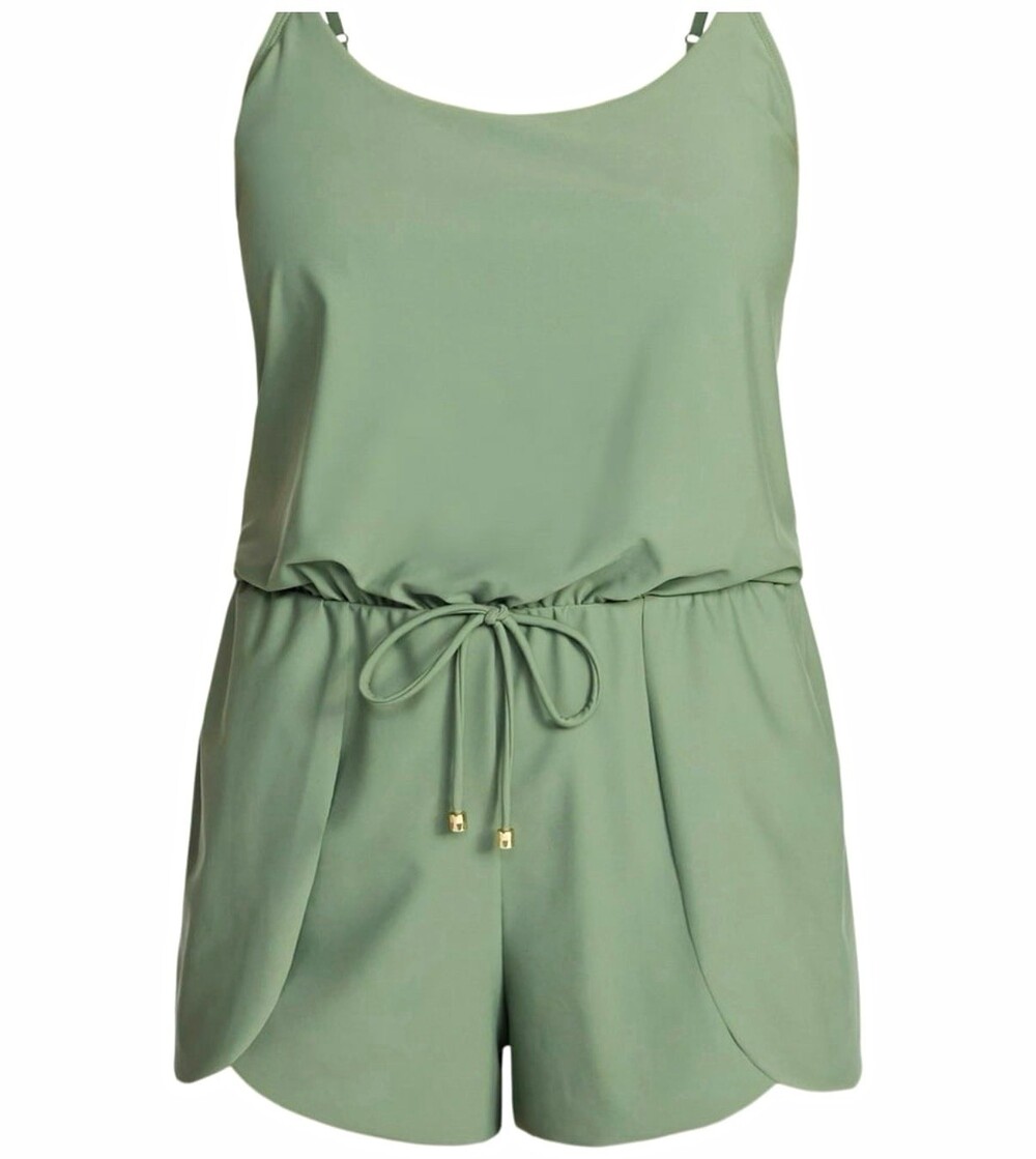 Time And Tru Women’s Plus 3X Green Solid Sleeveless Drawstring Waist Romper